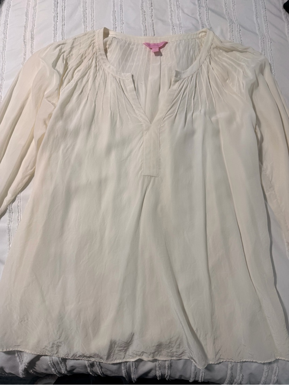 Lilly Pulitzer Cream Long-Sleeve Peasant Blouse